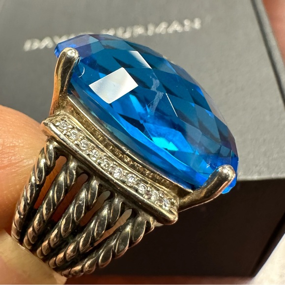 David Yurman Ring Blue Topaz with Diamonds - Picture 3 of 11